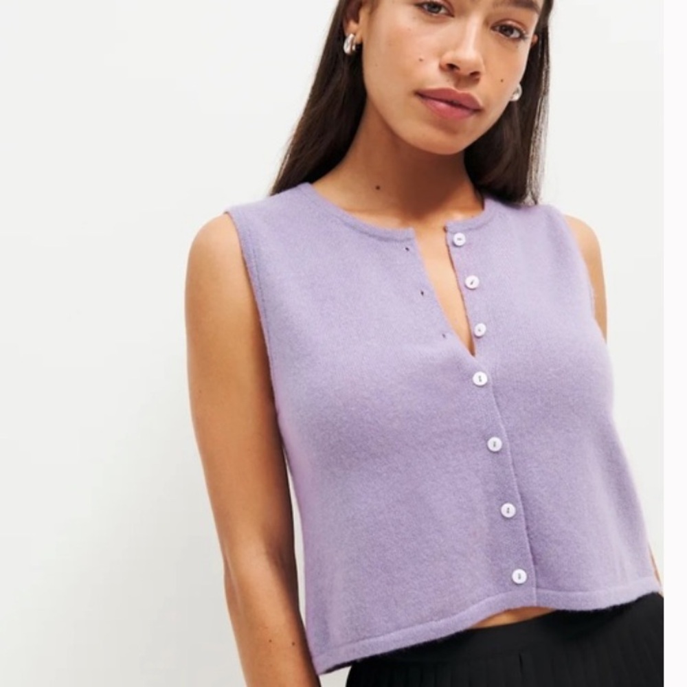 Sleeveless Lavender Button-Front Knit Top